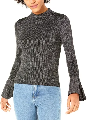 | Mallory Mock-Neck Bell-Sleeve Sweater | Black