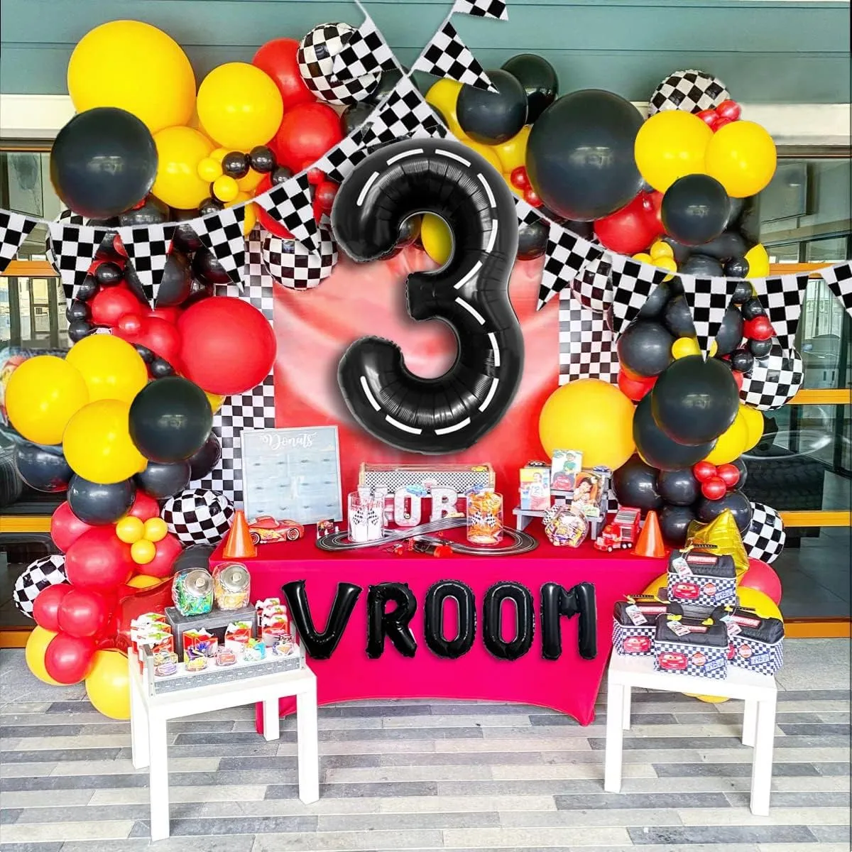 134pcs Balloons Race Car Party Supplies - Racing Car Theme Decorations Kit With Number Balloons, Garland, Vroom Birthday Party Decorations