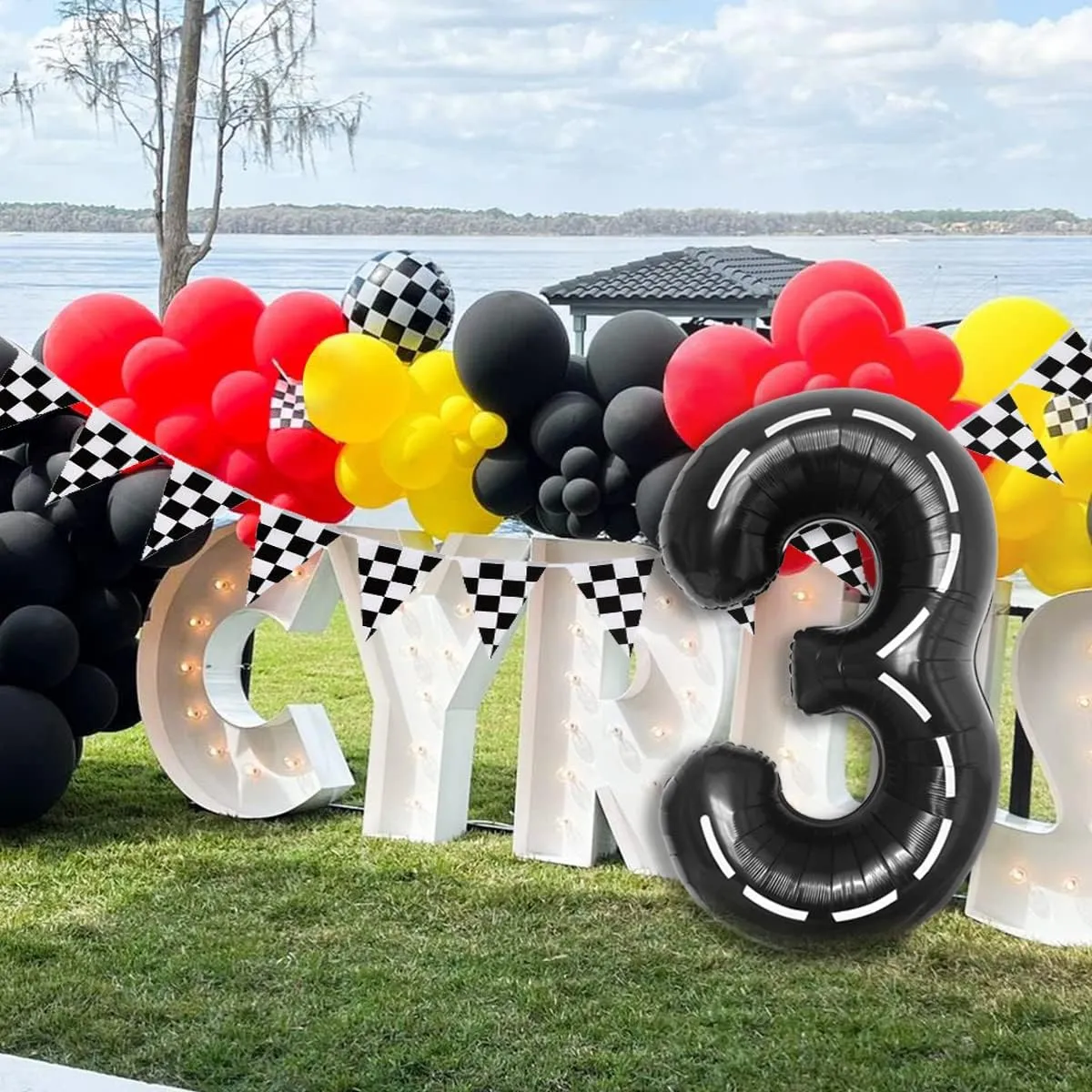 134pcs Balloons Race Car Party Supplies - Racing Car Theme Decorations Kit With Number Balloons, Garland, Vroom Birthday Party Decorations
