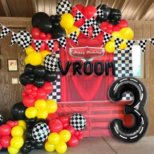 134pcs Balloons Race Car Party Supplies - Racing Car Theme Decorations Kit With Number Balloons, Garland, Vroom Birthday Party Decorations