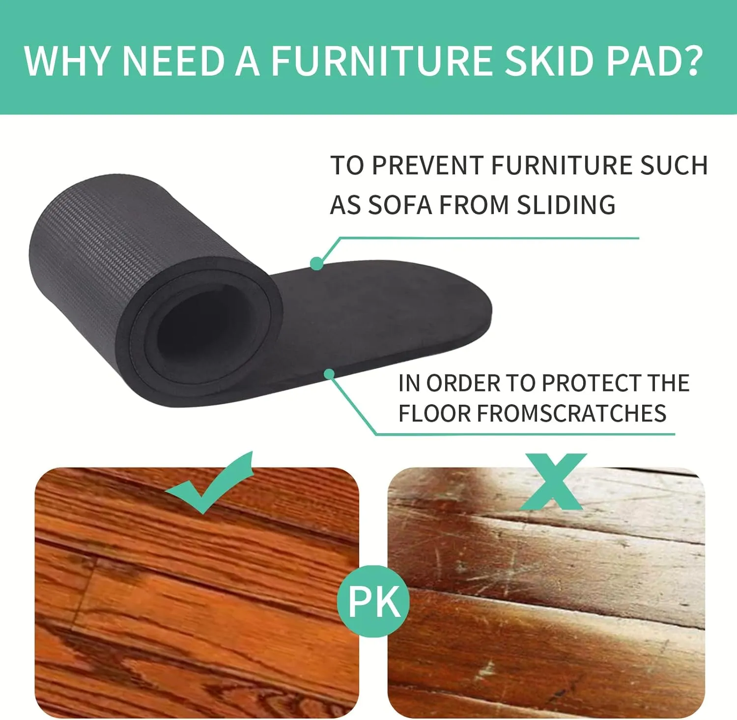 4 PCS 30Inch Non-Slip Furniture Rail Pads for Hardwood Floors, Recliner Non Slip Grippers, Recliner Floor Protector, Anti-Slip Furniture Pads Keeping Recliners Sofas Couches Chairs Furniture in Place