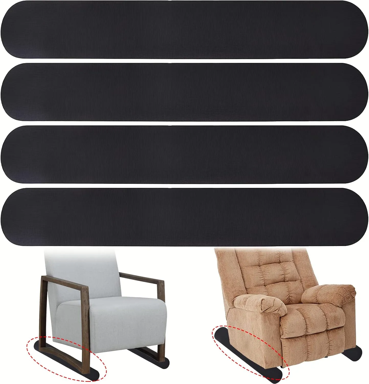4 PCS 30Inch Non-Slip Furniture Rail Pads for Hardwood Floors, Recliner Non Slip Grippers, Recliner Floor Protector, Anti-Slip Furniture Pads Keeping Recliners Sofas Couches Chairs Furniture in Place