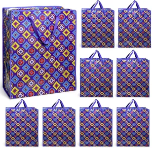 9 Pieces Extra Large Moving Bags, 89 L Heavy Duty Storage Tote with Zipper Carrying Handle, Plastic Checkered Laundry Bags for Space Saving, Traveling, Packing Clothes
