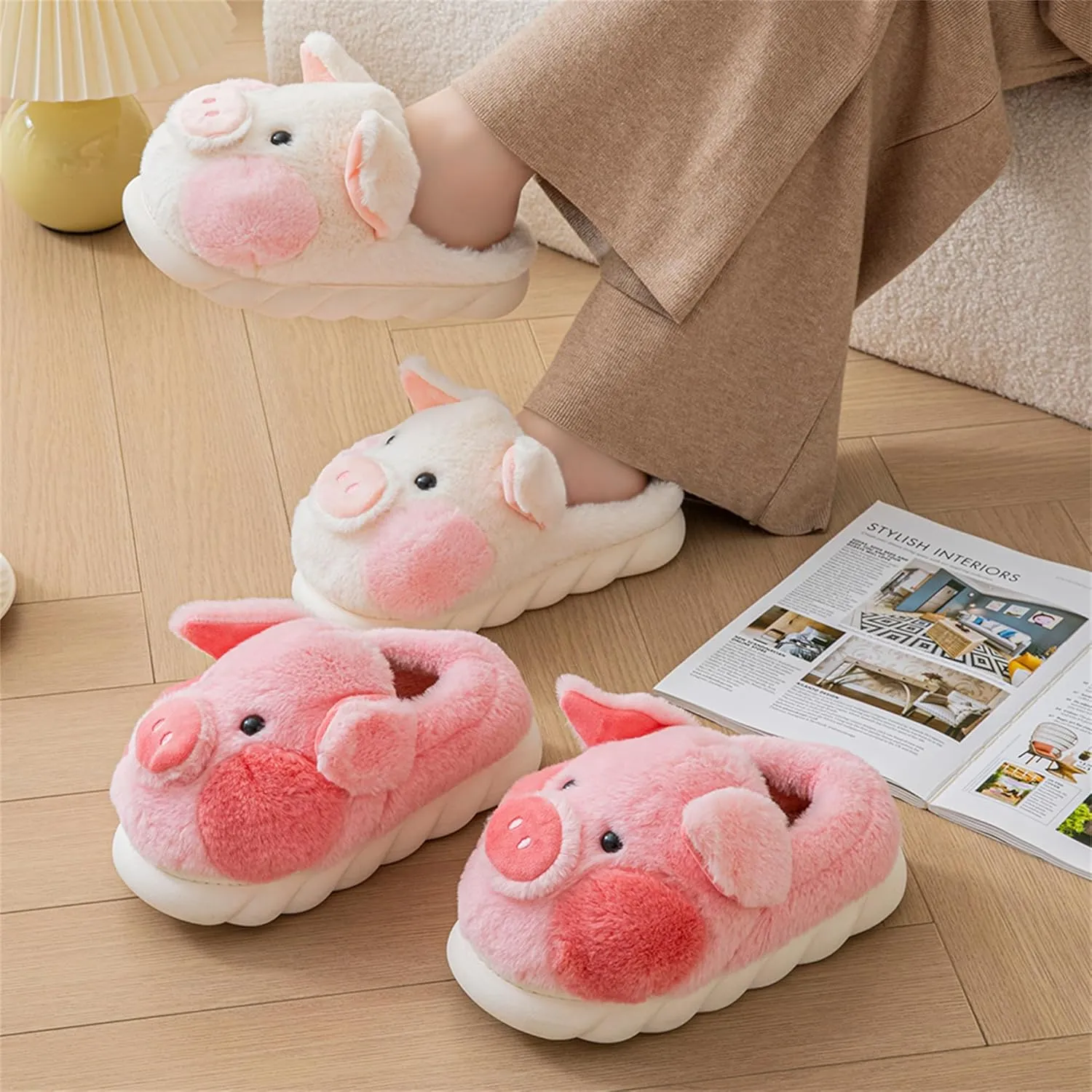 adult cotton slippers pig home slippers plush slippers animal slippers women shoes
