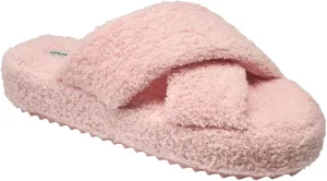 AEROPOSTALE Fuzzy Open Toe Slippers Shoes for Women – Soft Faux Sherpa Fur House Slippers with Memory Foam X Band, Indoor & Outdoor Non-Slip Sole, Fluffy Criss-Cross Design for Bedroom, Spa, and Lounge