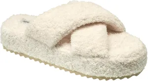 AEROPOSTALE Fuzzy Open Toe Slippers Shoes for Women – Soft Faux Sherpa Fur House Slippers with Memory Foam X Band, Indoor & Outdoor Non-Slip Sole, Fluffy Criss-Cross Design for Bedroom, Spa, and Lounge