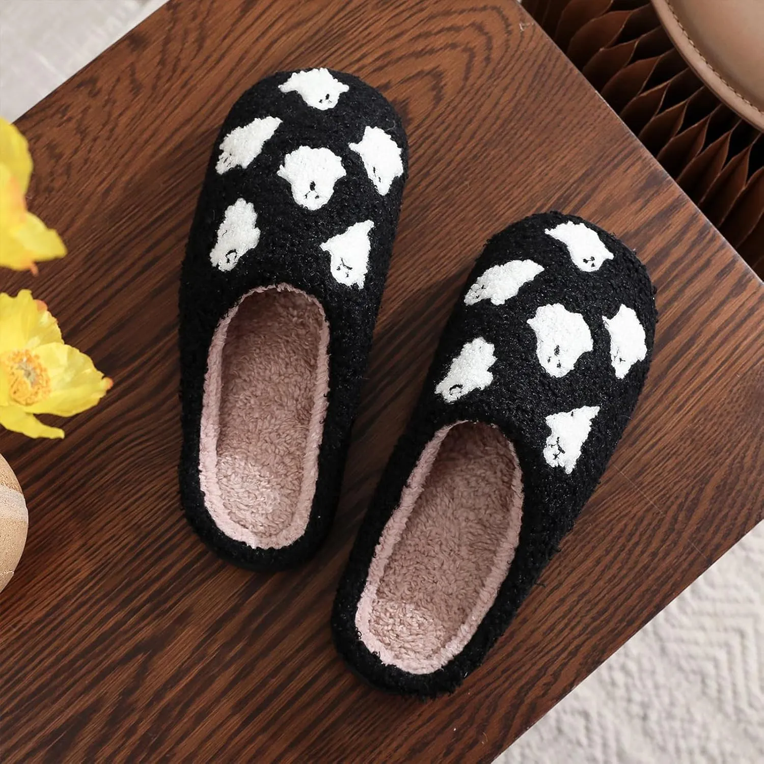 Afellicy Halloween Christmas Slippers Checkered Scuff for Women and Men Holiday Indoor Bedroom Fluffy Warm Fleece Slippers Winter Soft Cozy Home Non-Slip Soft Plush Slip-on Wool Lined House Shoes