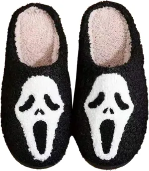 Afellicy Halloween Christmas Slippers Checkered Scuff for Women and Men Holiday Indoor Bedroom Fluffy Warm Fleece Slippers Winter Soft Cozy Home Non-Slip Soft Plush Slip-on Wool Lined House Shoes