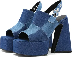 AIMODOR Women Checkered Platform Pumps Chunky Heels Sandals Open Square Toe Slingback Dress Pumps