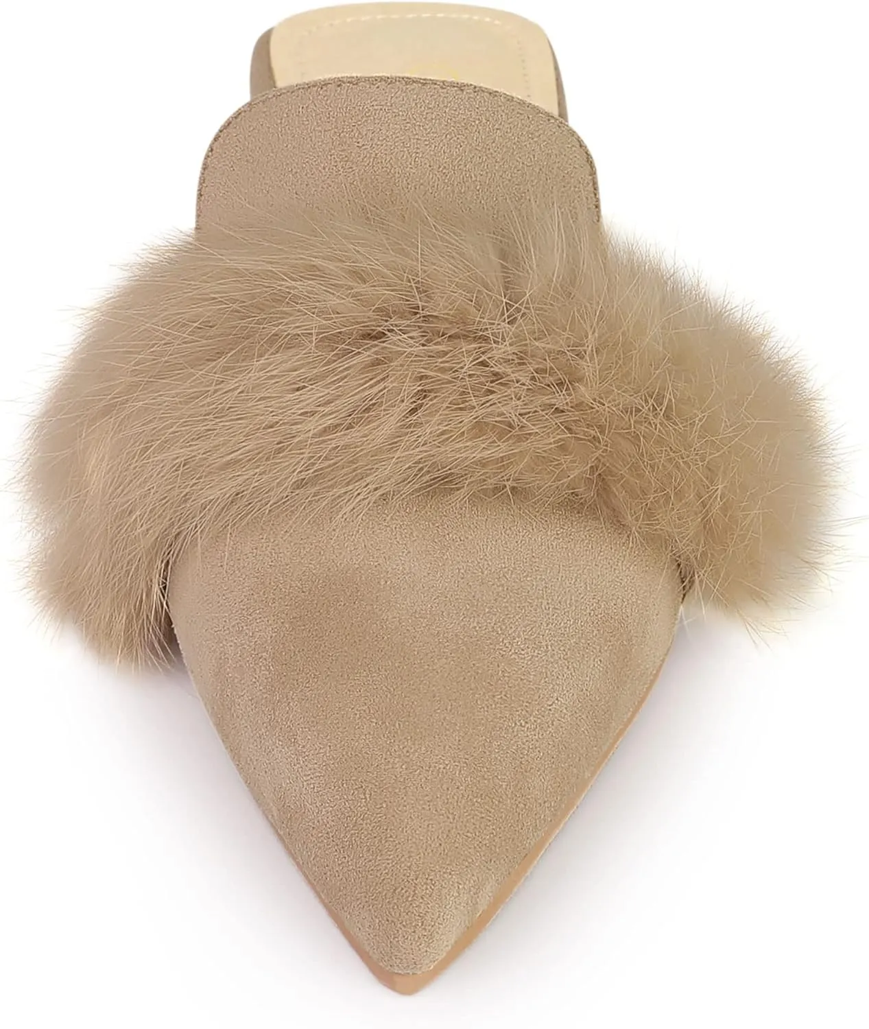 Allegra K Women's Pointed Toe Faux Fur Slip on Flat Slide Mules