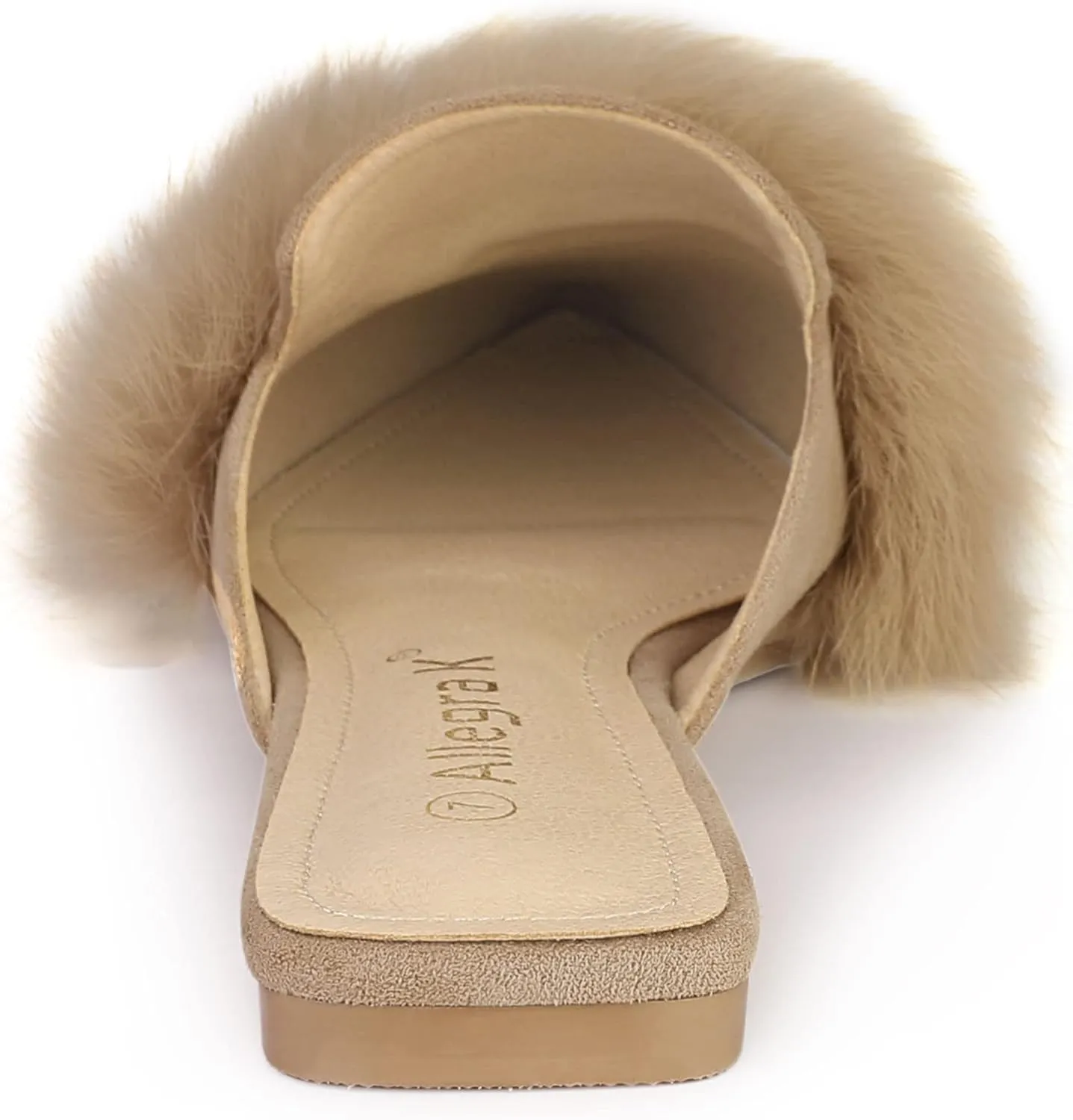 Allegra K Women's Pointed Toe Faux Fur Slip on Flat Slide Mules