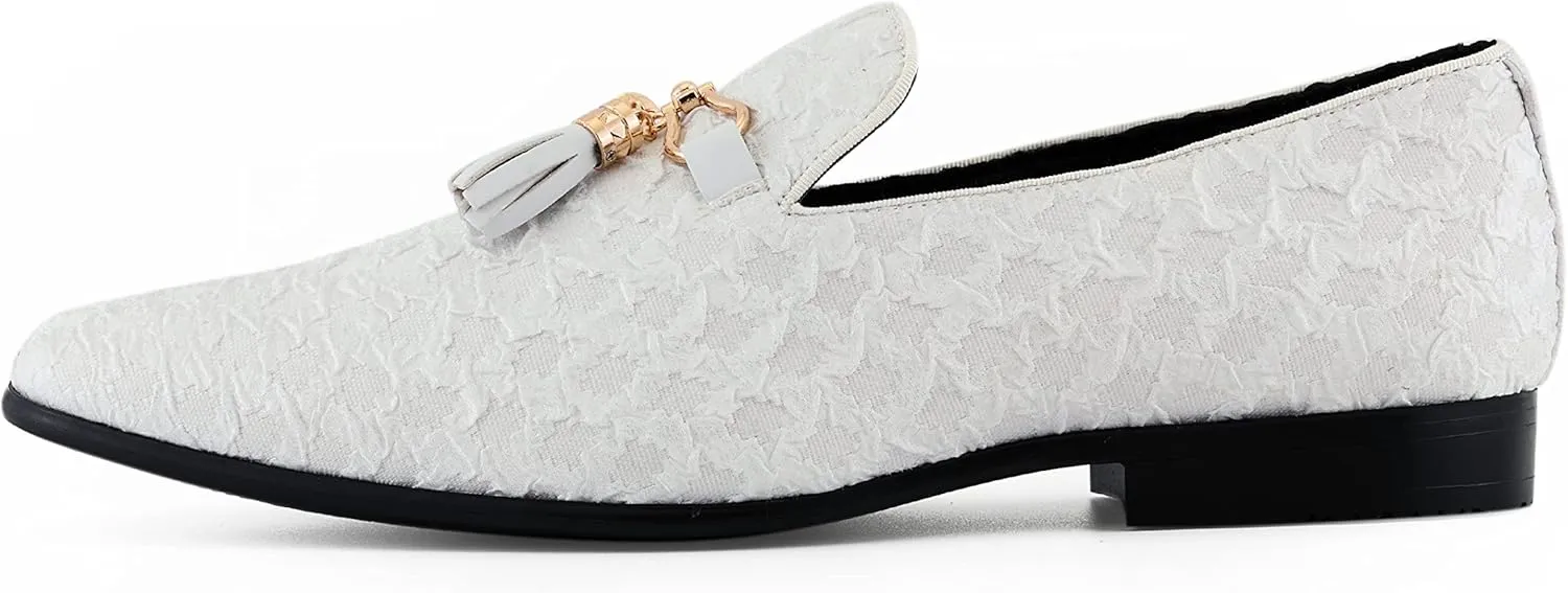 Amali Chaz, Men's Slippers - Loafers Men Slip on Shoes - Mens Casual Shoes - Man Made Velvet, Tuxedo Shoes - Metal Gold Chain Tassel & Gold Metal Tip, Dress Shoes - Gift