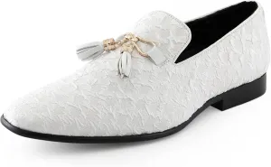 Amali Chaz, Men's Slippers - Loafers Men Slip on Shoes - Mens Casual Shoes - Man Made Velvet, Tuxedo Shoes - Metal Gold Chain Tassel & Gold Metal Tip, Dress Shoes - Gift