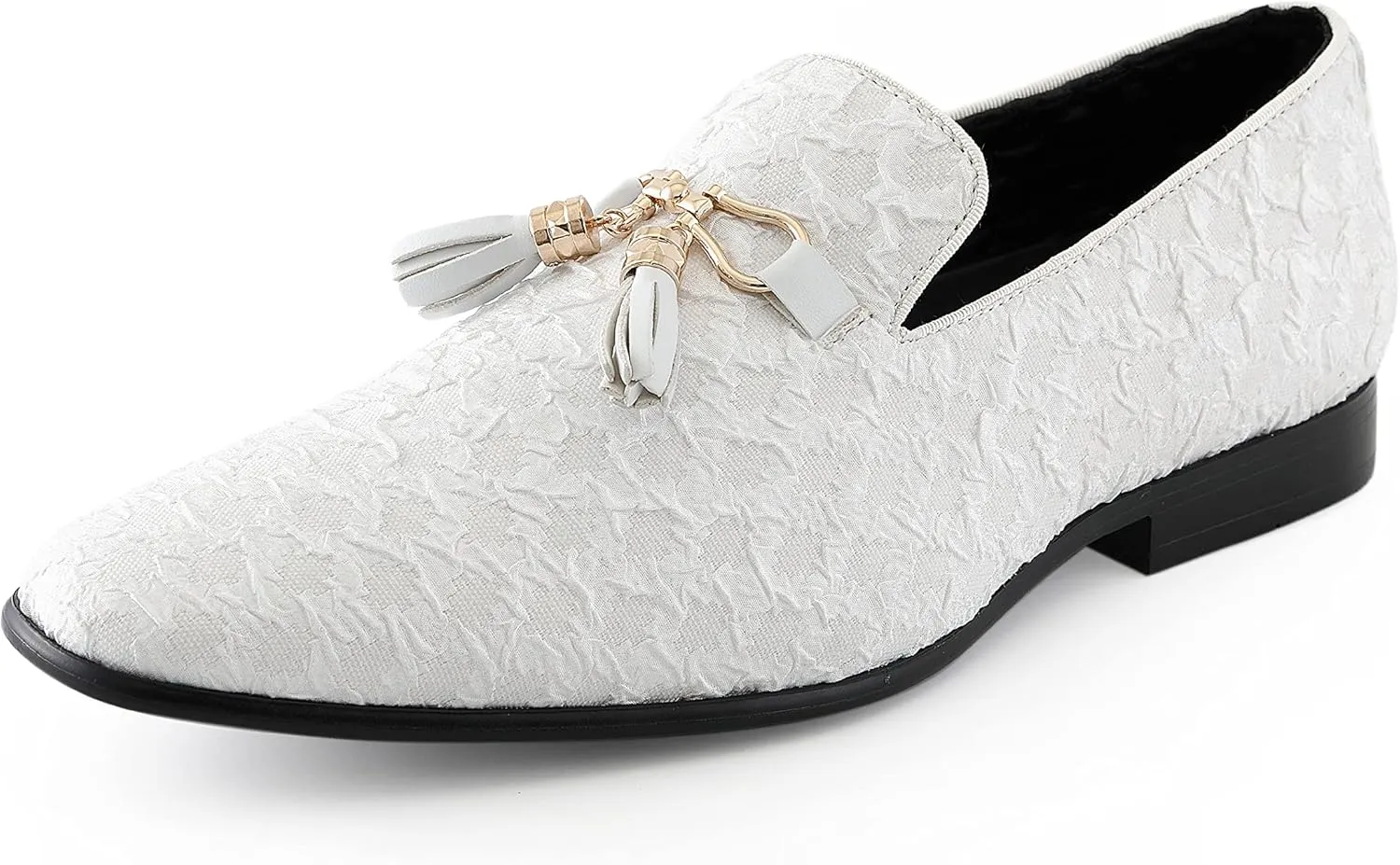 Amali Chaz, Men's Slippers - Loafers Men Slip on Shoes - Mens Casual Shoes - Man Made Velvet, Tuxedo Shoes - Metal Gold Chain Tassel & Gold Metal Tip, Dress Shoes - Gift