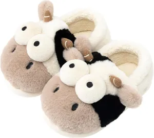 Animal Cow Slippers Women Slippers Men's Cozy Plush House Slippers Warm Winter Cotton Shoes