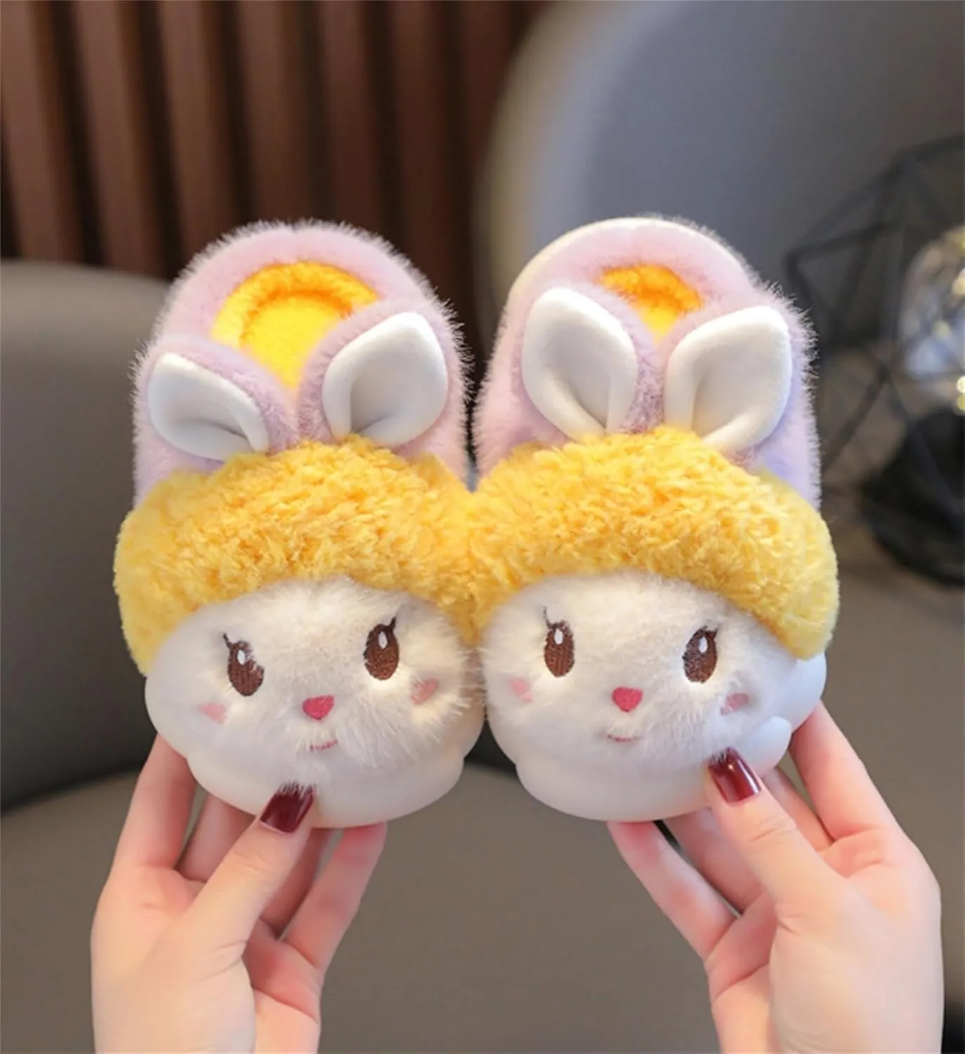 Animal slippers for women Cute rabbit slippers Soft warm winter home plush cotton slippers Cotton shoes