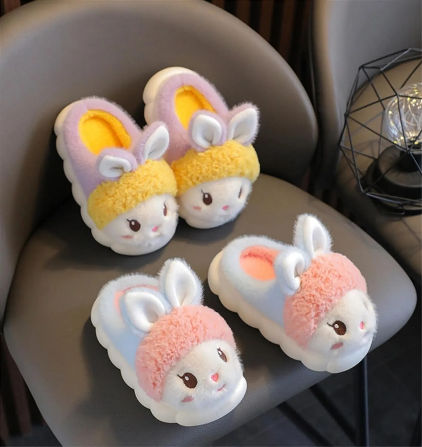 Animal slippers for women Cute rabbit slippers Soft warm winter home plush cotton slippers Cotton shoes