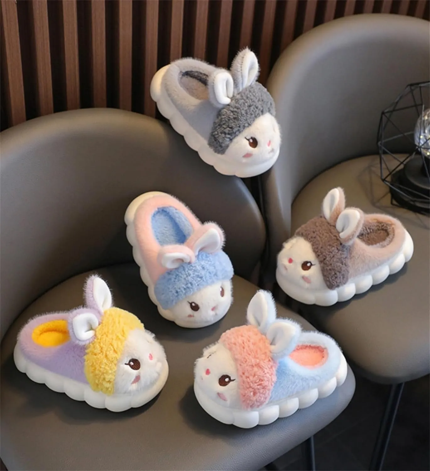Animal slippers for women Cute rabbit slippers Soft warm winter home plush cotton slippers Cotton shoes