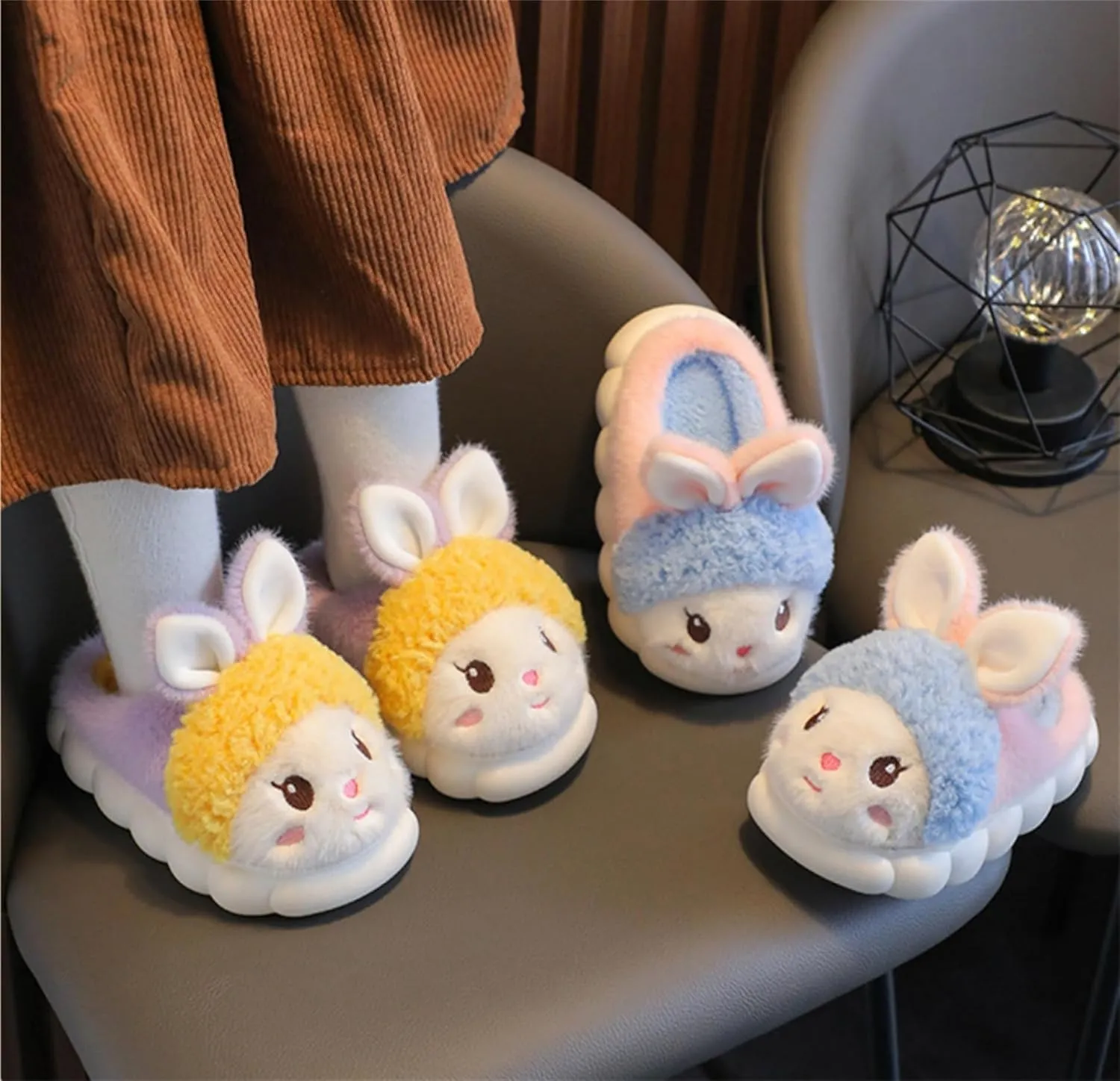 Animal slippers for women Cute rabbit slippers Soft warm winter home plush cotton slippers Cotton shoes