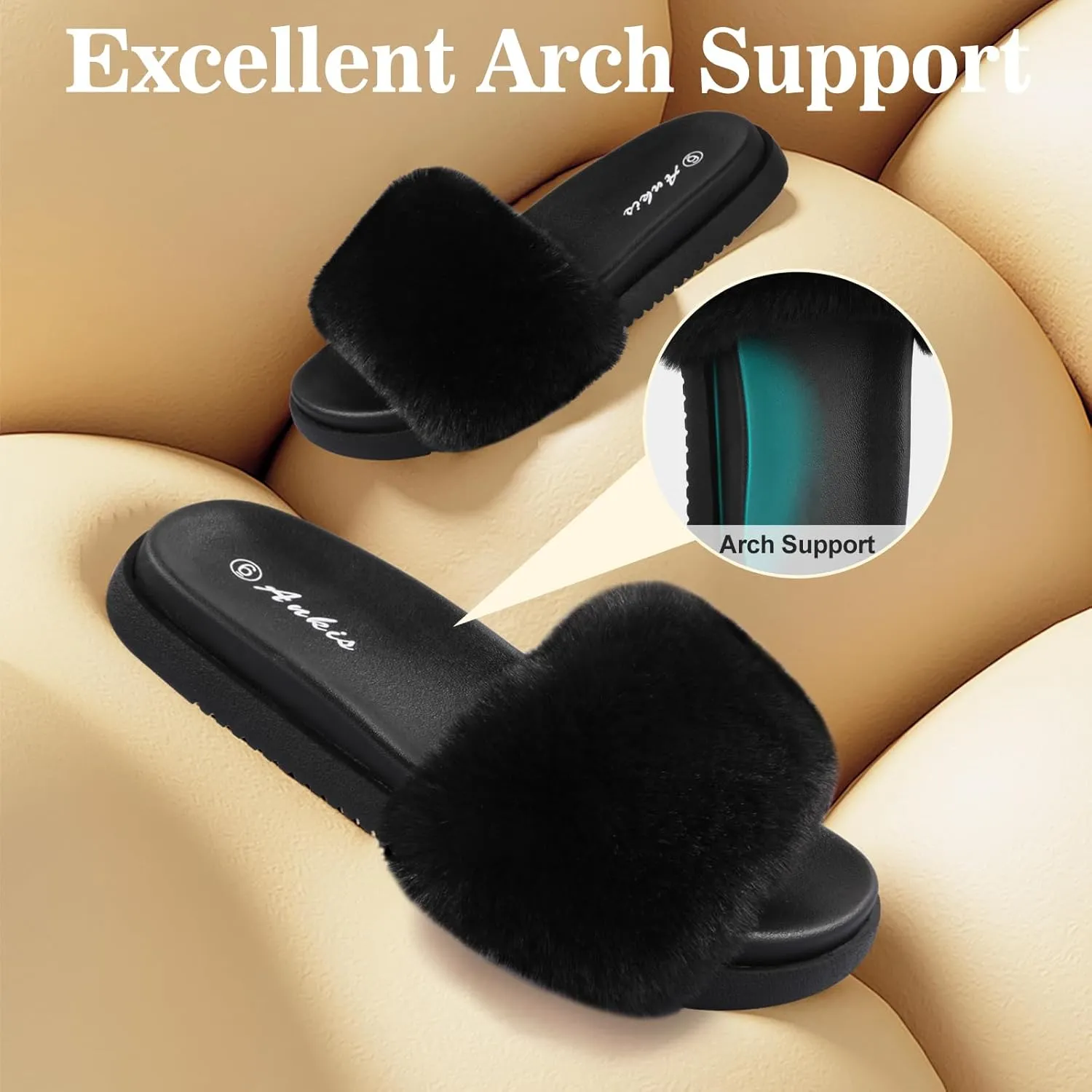 Ankis Black Pink Grey Camel Fur Slides-Cute Chic Versatile Pretty Soft Platform Slides, Open Toe, Non-slip Womens House Fluffy Slippers, Fuzzy Slippers for Women Indoor Outdoor, All Seasons