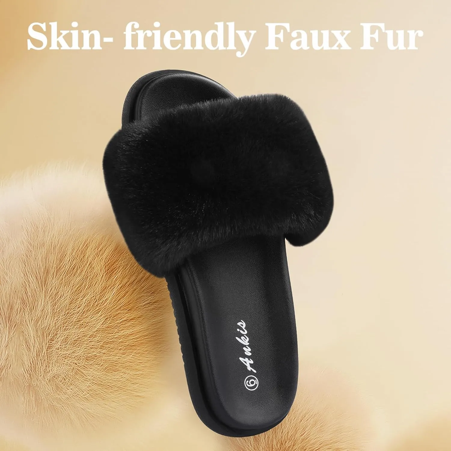 Ankis Black Pink Grey Camel Fur Slides-Cute Chic Versatile Pretty Soft Platform Slides, Open Toe, Non-slip Womens House Fluffy Slippers, Fuzzy Slippers for Women Indoor Outdoor, All Seasons