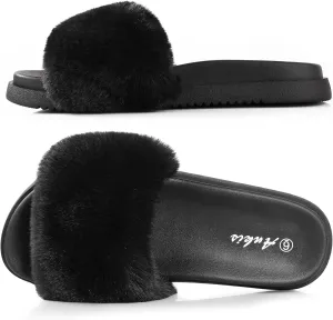 Ankis Black Pink Grey Camel Fur Slides-Cute Chic Versatile Pretty Soft Platform Slides, Open Toe, Non-slip Womens House Fluffy Slippers, Fuzzy Slippers for Women Indoor Outdoor, All Seasons