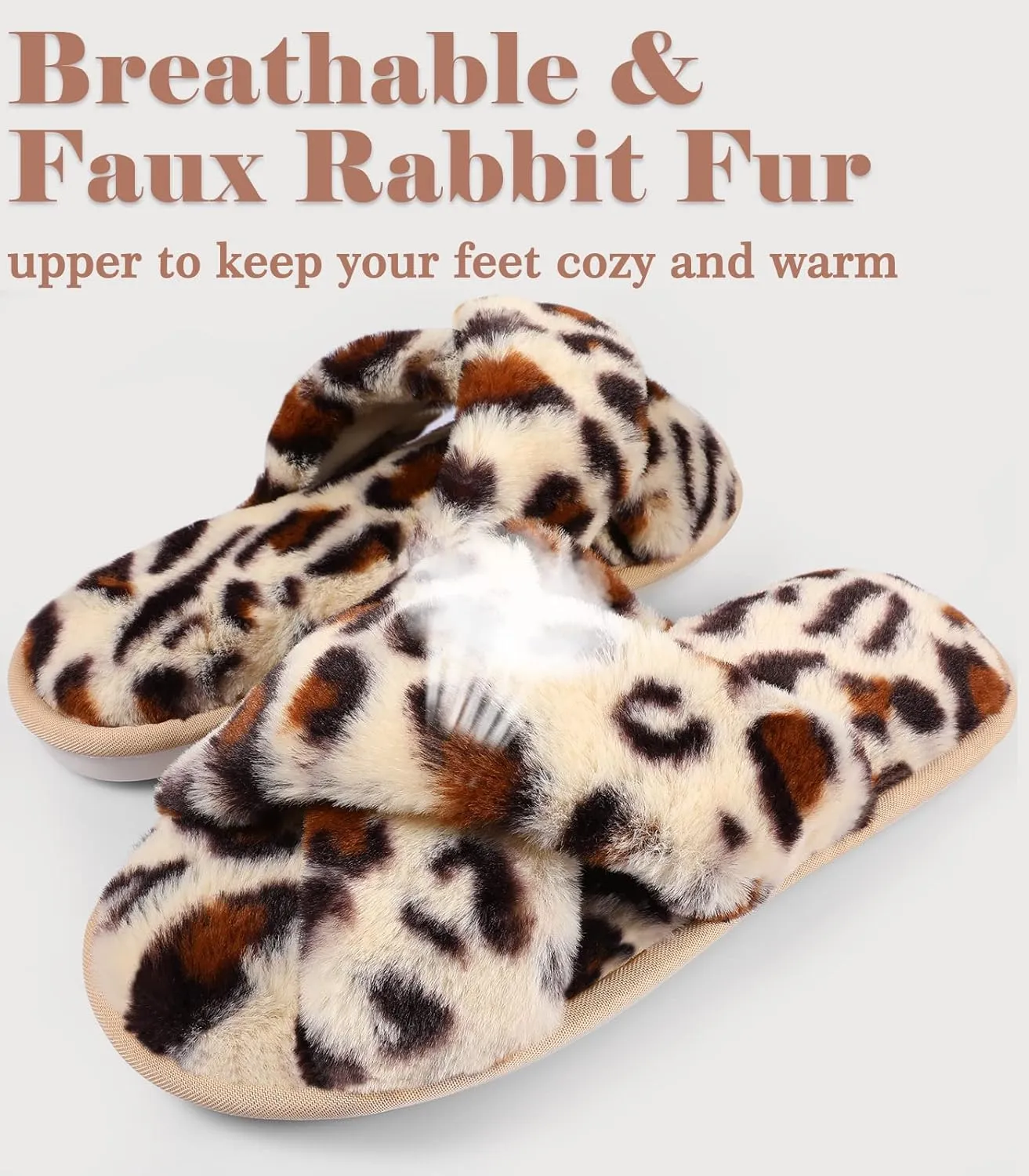 Ankis Womens Fuzzy Memory Foam Slippers Cross Band Cozy Plush Home Slippers Fluffy Furry Open Toe House Shoes Indoor Outdoor Slide Slipper