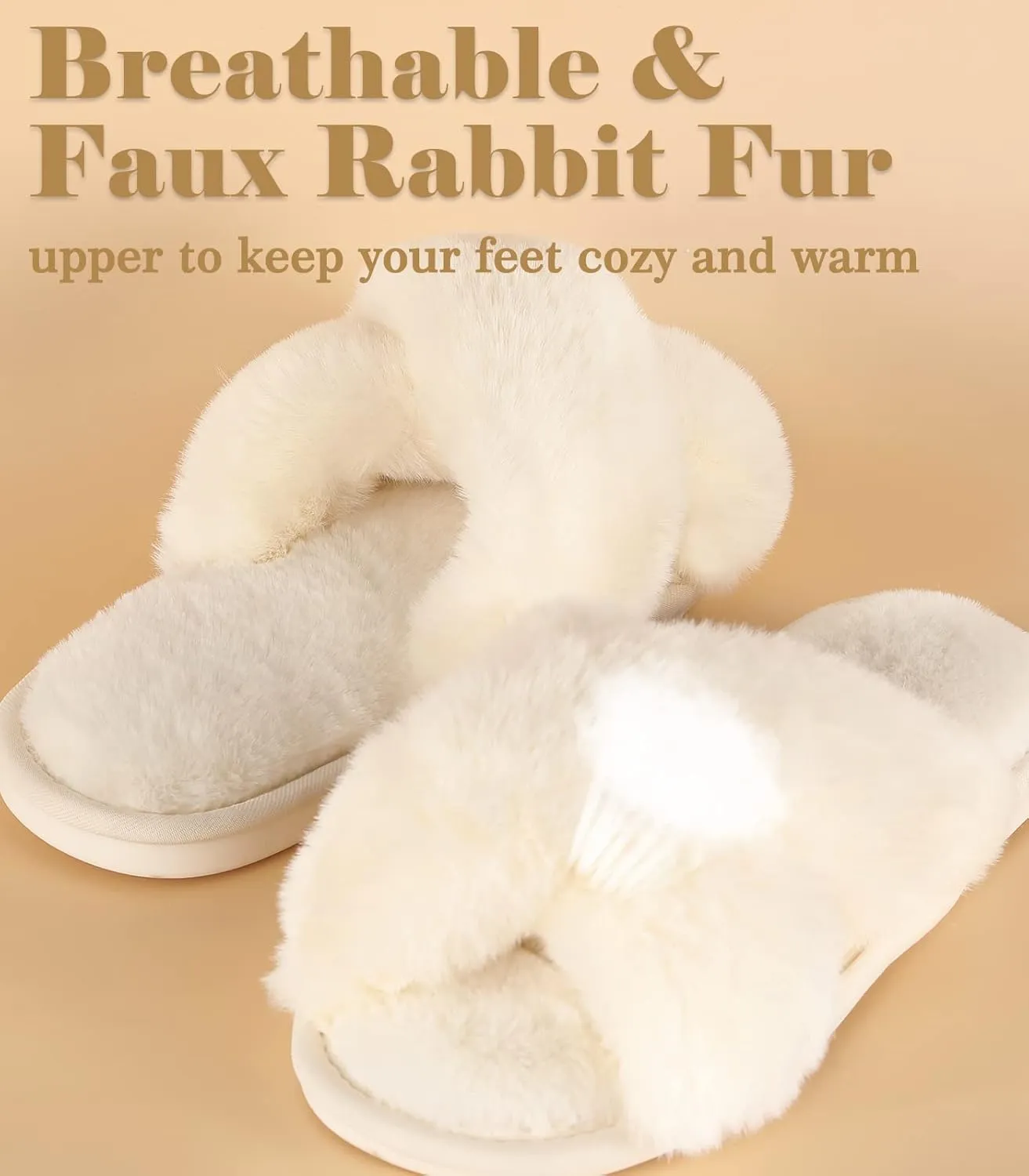 Ankis Womens Fuzzy Memory Foam Slippers Cross Band Cozy Plush Home Slippers Fluffy Furry Open Toe House Shoes Indoor Outdoor Slide Slipper