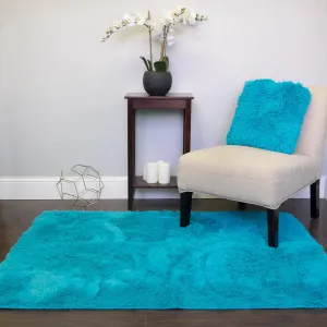 Area Rug Faux Fur Long Hair Fluffy Shag Carpet Soft and Luxurious Non Skid Premium Floor Cover for Bedroom Living Room, 4' x 5', Turquoise (Pack of 24)