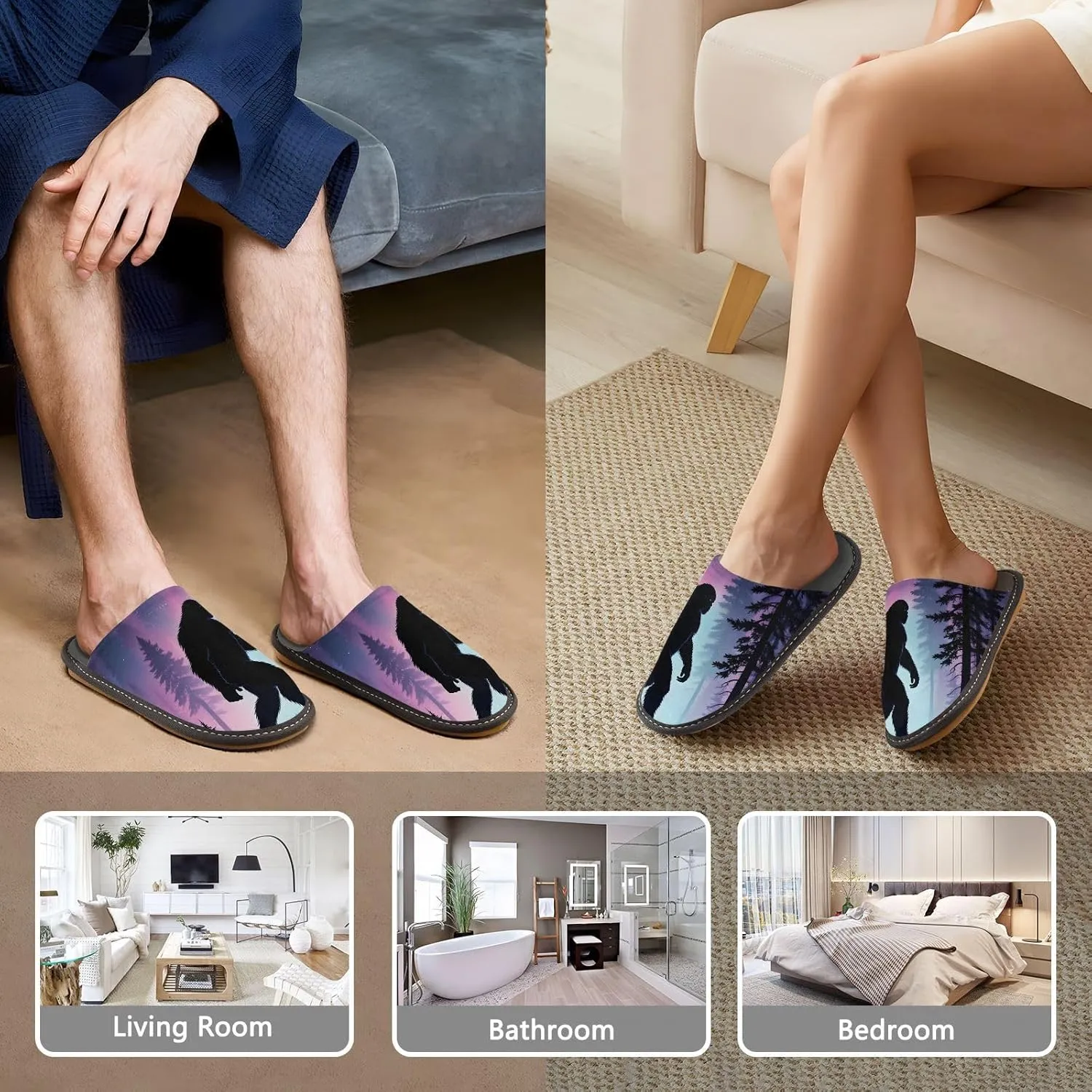 Aurora Sasquatch House Slippers for Women Men, Warm Slipper Rubber Sole Memory Foam Indoor Outdoor 4-5