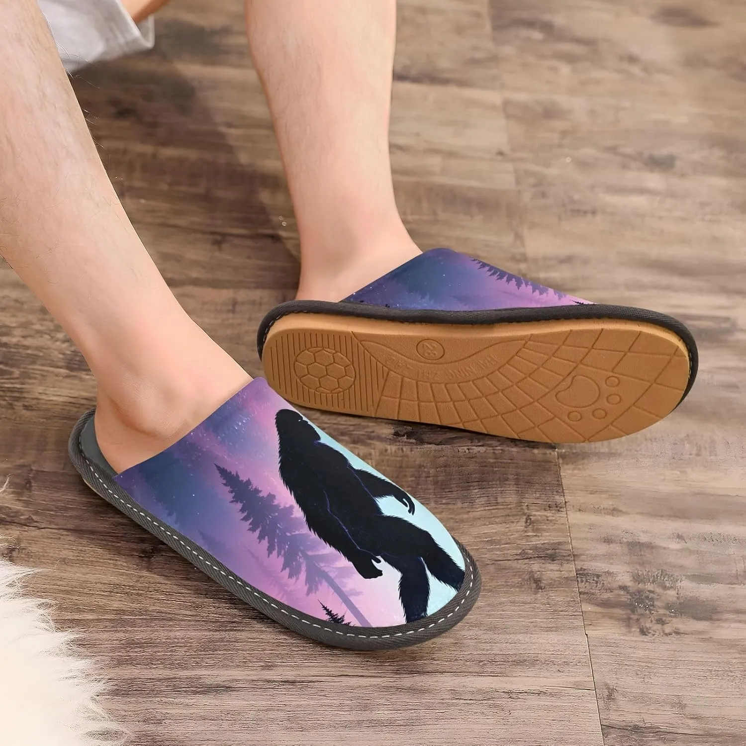 Aurora Sasquatch House Slippers for Women Men, Warm Slipper Rubber Sole Memory Foam Indoor Outdoor 4-5