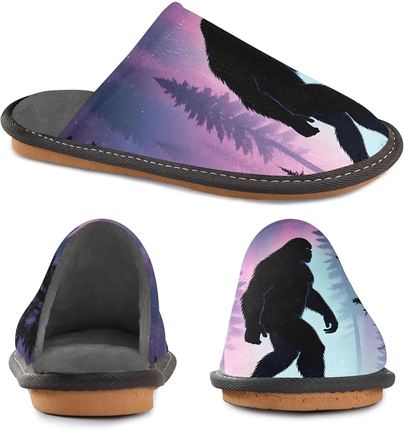 Aurora Sasquatch House Slippers for Women Men, Warm Slipper Rubber Sole Memory Foam Indoor Outdoor 4-5