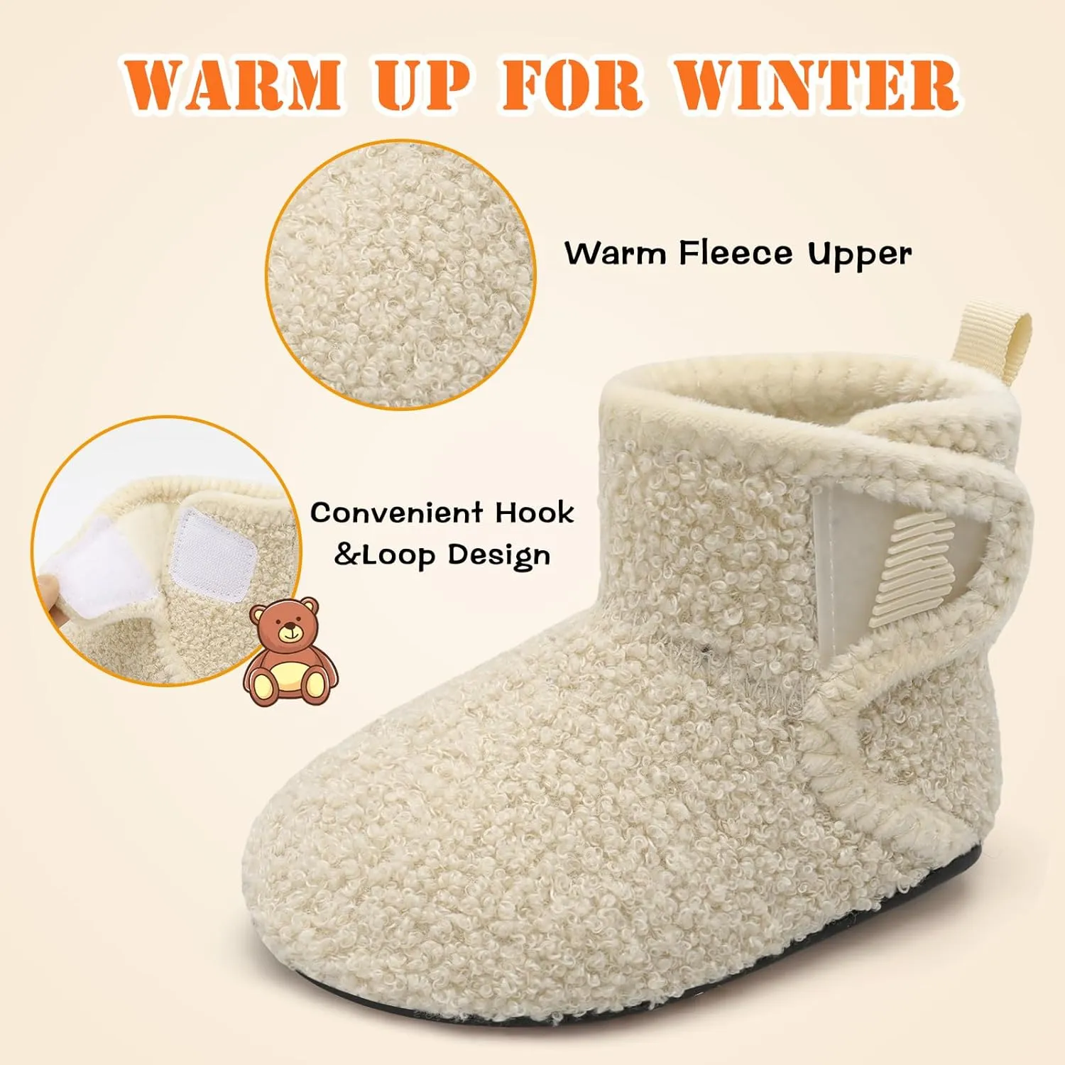 BARERUN Toddler Slippers Girls Boys House Shoes Baby Winter Booties Plush Cozy Kids House Slipper Warm Lightweight Infant Walking Shoes Socks
