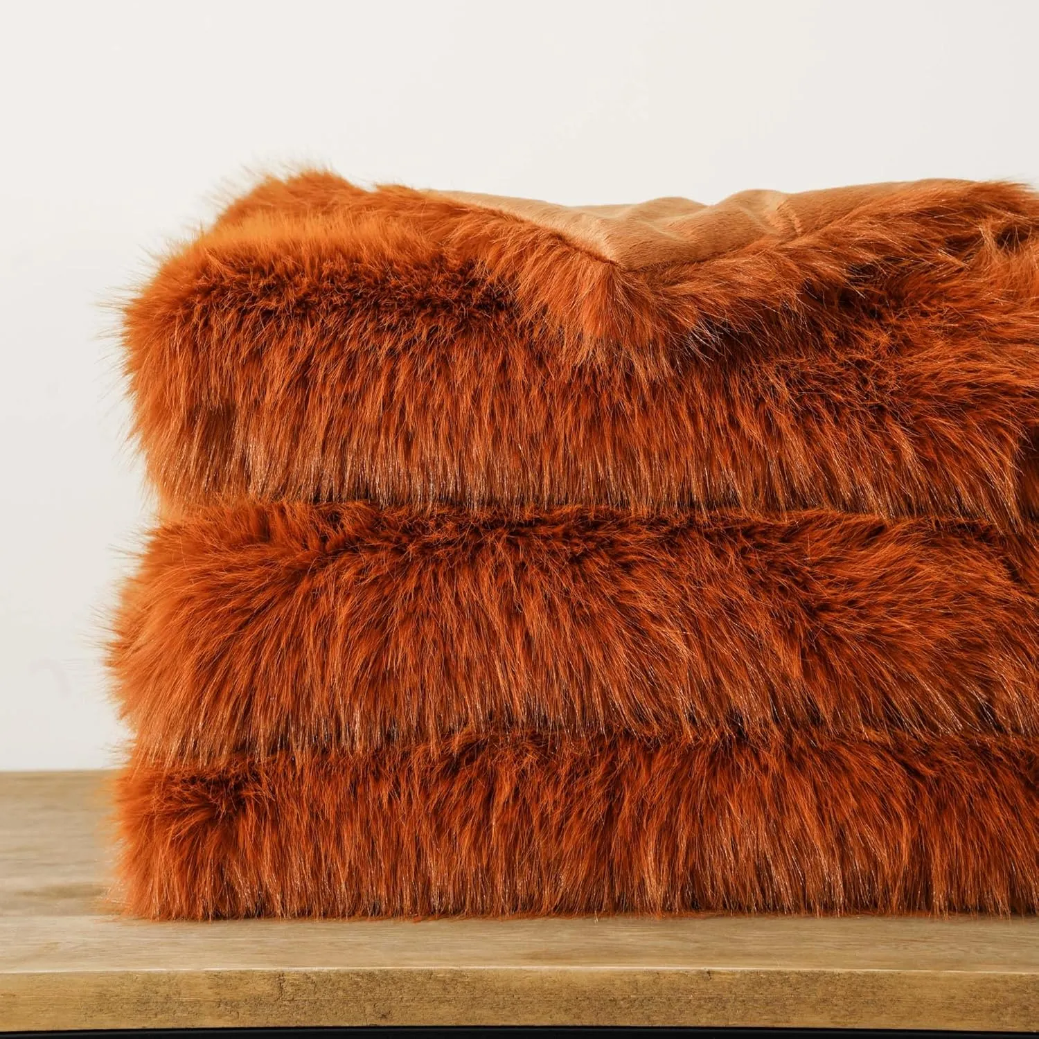 BATTILO HOME Luxury Fall Faux Fur Throw Blanket, Rust Orange Fur Blankets and Throw for Couch, Sofa, Chair, Bed, Soft Plush Warm Fuzzy Cozy Fur Throws with Long Pile, Fall Decor, 60"x80"