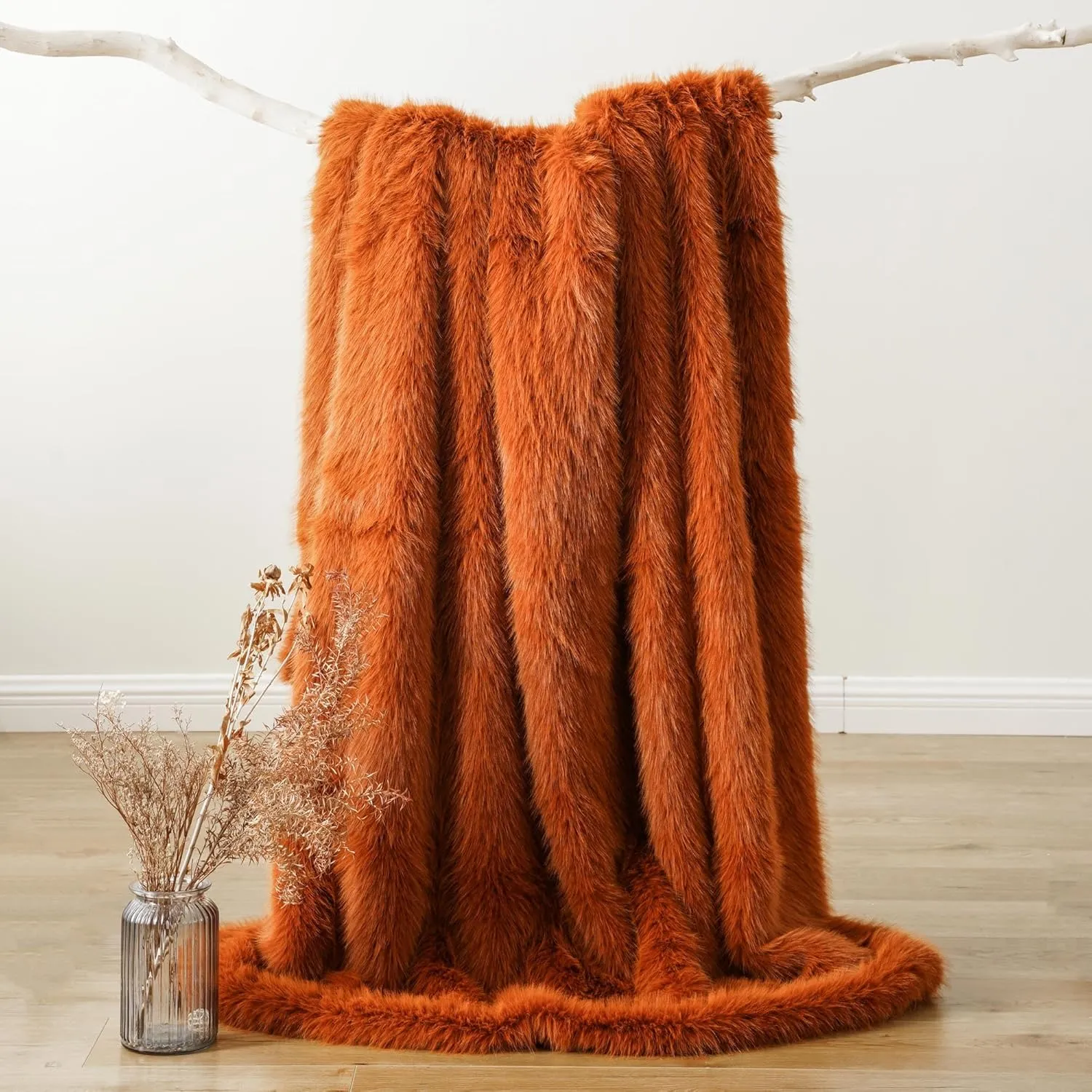 BATTILO HOME Luxury Fall Faux Fur Throw Blanket, Rust Orange Fur Blankets and Throw for Couch, Sofa, Chair, Bed, Soft Plush Warm Fuzzy Cozy Fur Throws with Long Pile, Fall Decor, 60"x80"