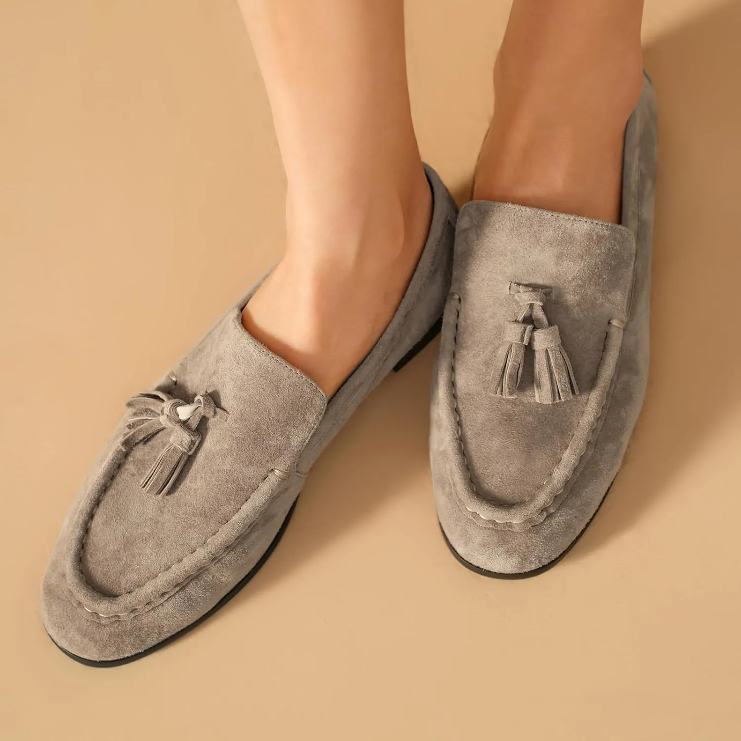 BEAU TODAY Suede Tassel Loafers for Women, Slip On Flats Shoes Women Comfortable, Lightweight Ladies Loafers Shoes Dress Casual Business Driving Moccasins for Work