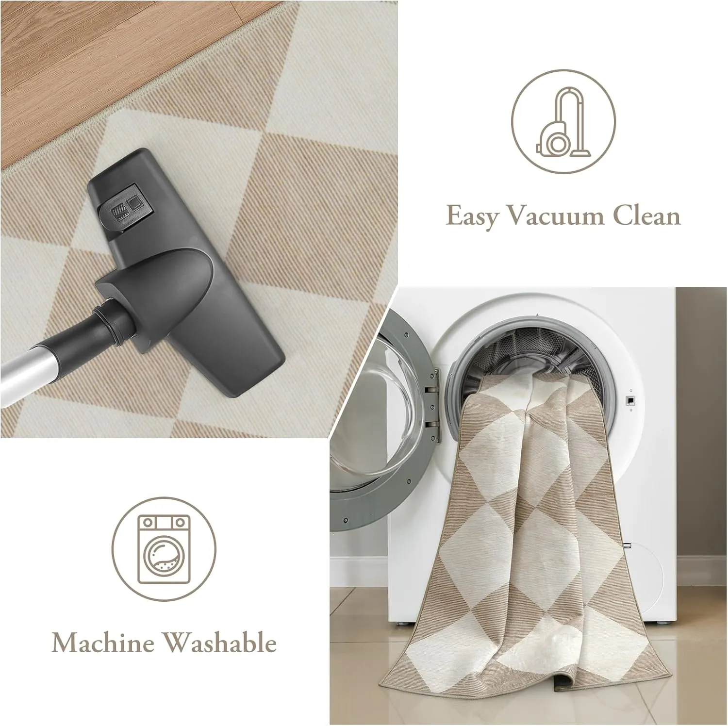 Beeiva Checkered Carpet Runners for Hallway 12ft, Beige Neutral Washable Long Hallway Runner Rug 2.5x12, Moroccan Ultra Thin Rug for Kitchen