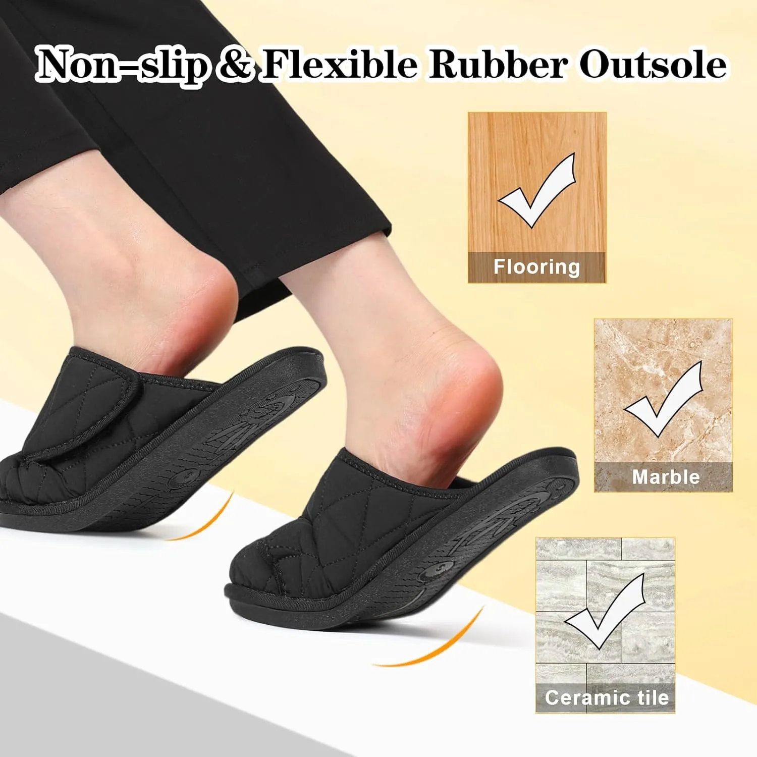 Besroad Mens Slippers Wide Memory Foam House Slippers Adjustable Diabetic Shoes Arthritis Edema Swollen House Shoes