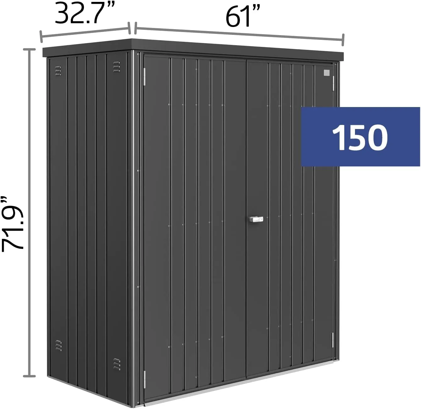 Biohort Equipment Locker 150 in Steel Metallic Dark Grey 61in x 33in x 72in Outdoor Storage Locker with Floor Kit