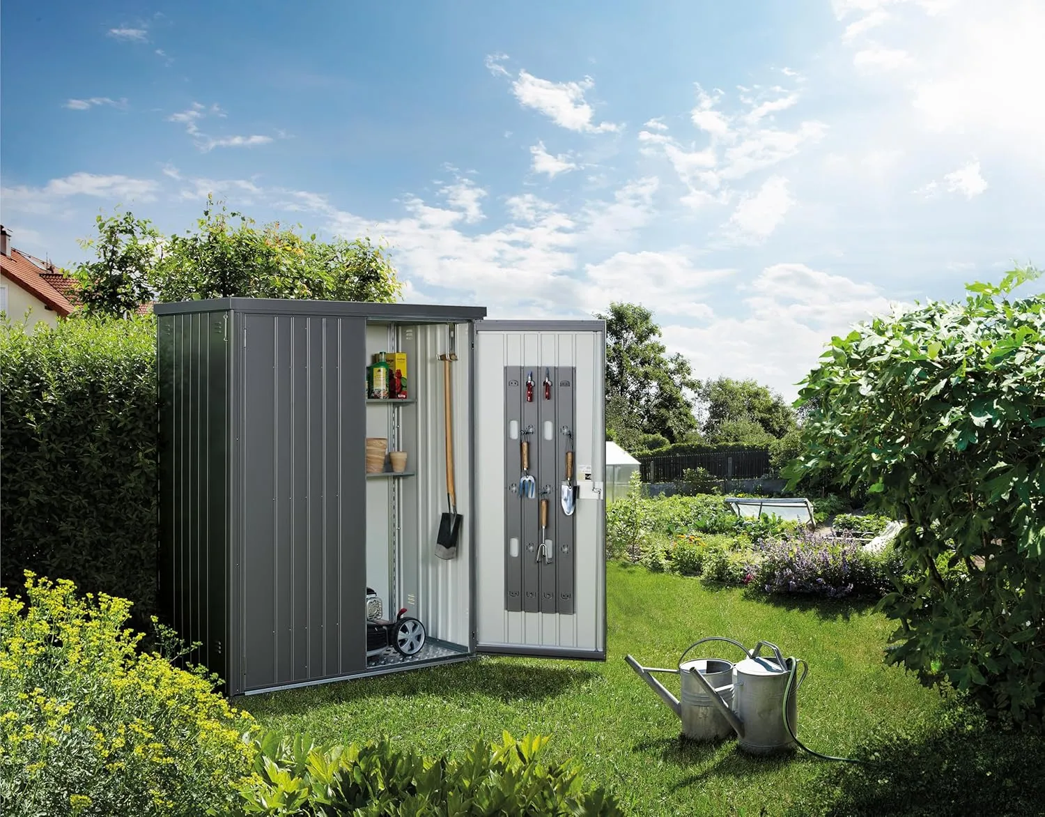 Biohort Equipment Locker 150 in Steel Metallic Dark Grey 61in x 33in x 72in Outdoor Storage Locker with Floor Kit