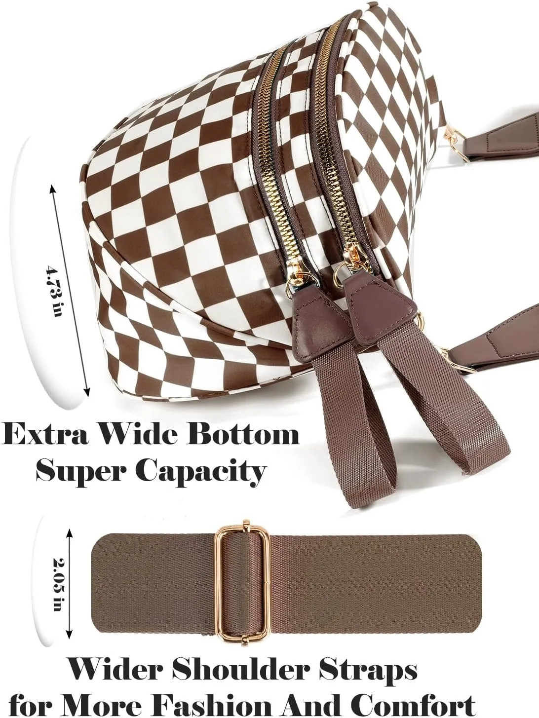 Black and White Checkered Crossbody Bag Bum Bag for Women,Spacious Checkered Purse Fanny Packs Belt Bag