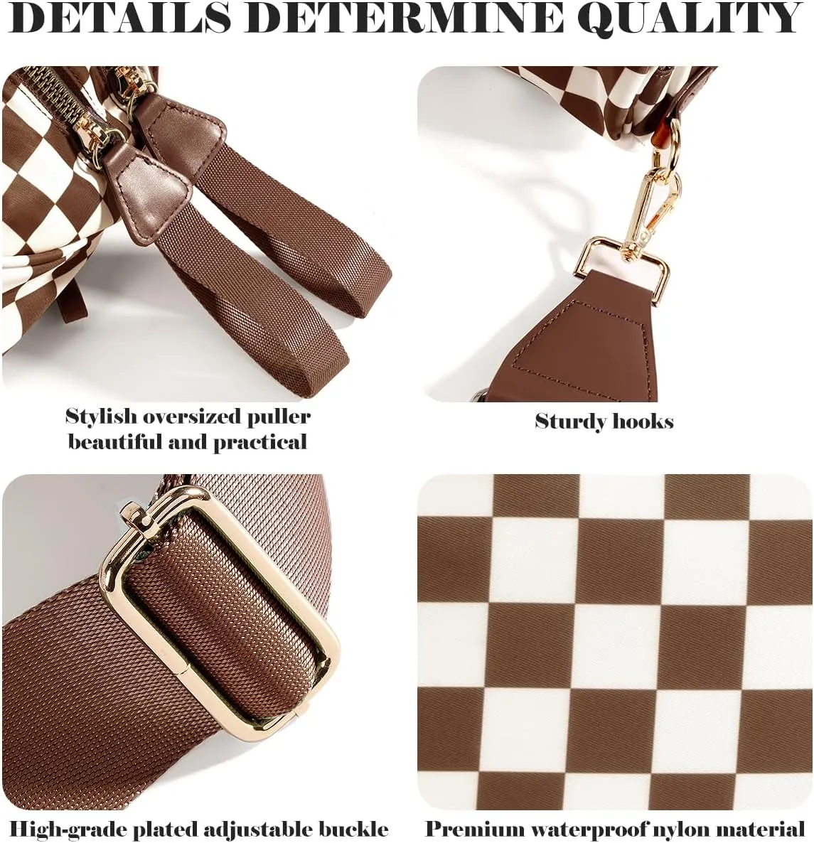 Black and White Checkered Crossbody Bag Bum Bag for Women,Spacious Checkered Purse Fanny Packs Belt Bag