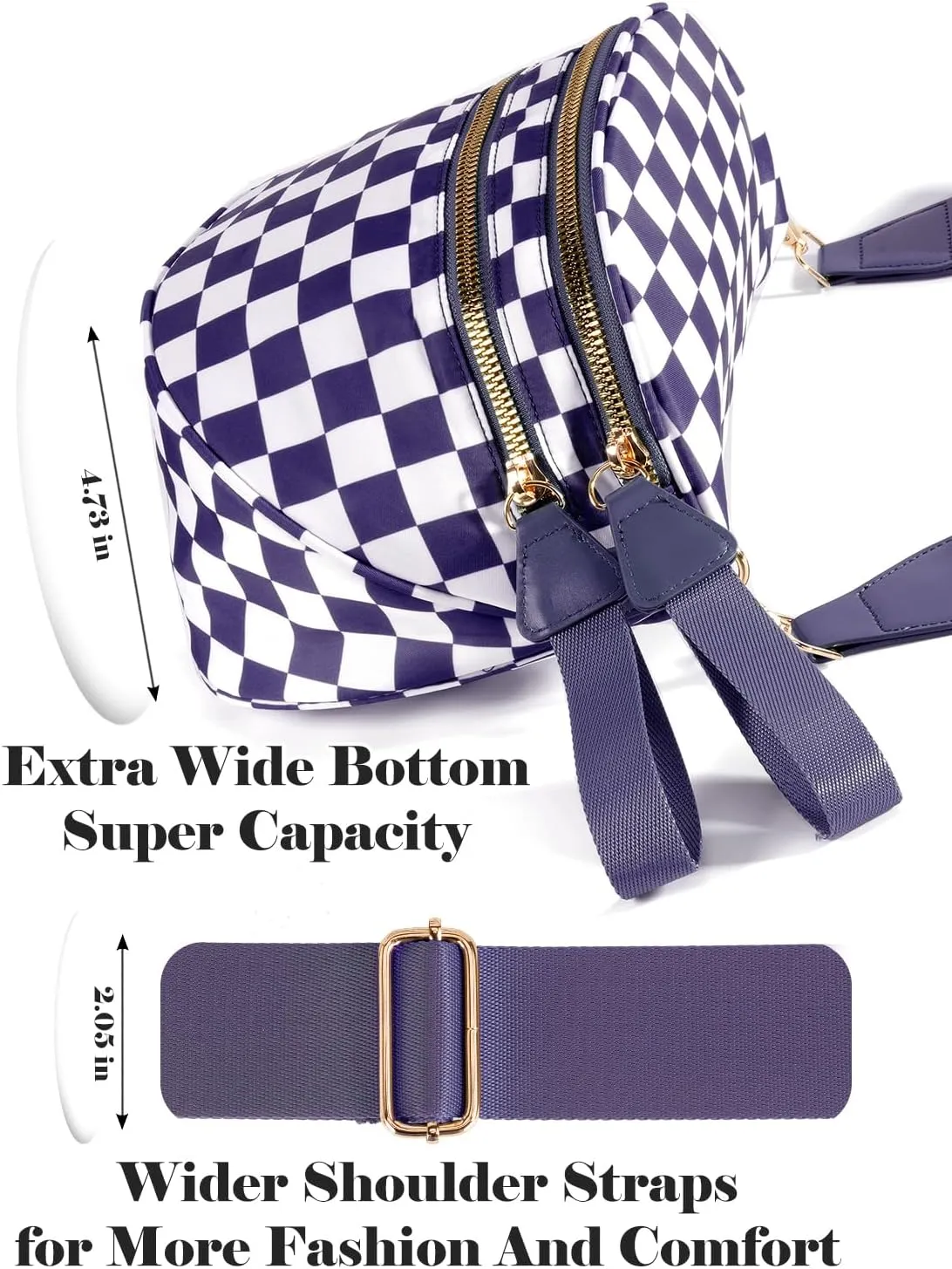 Black and White Checkered Crossbody Bag Bum Bag for Women,Spacious Checkered Purse Fanny Packs Belt Bag