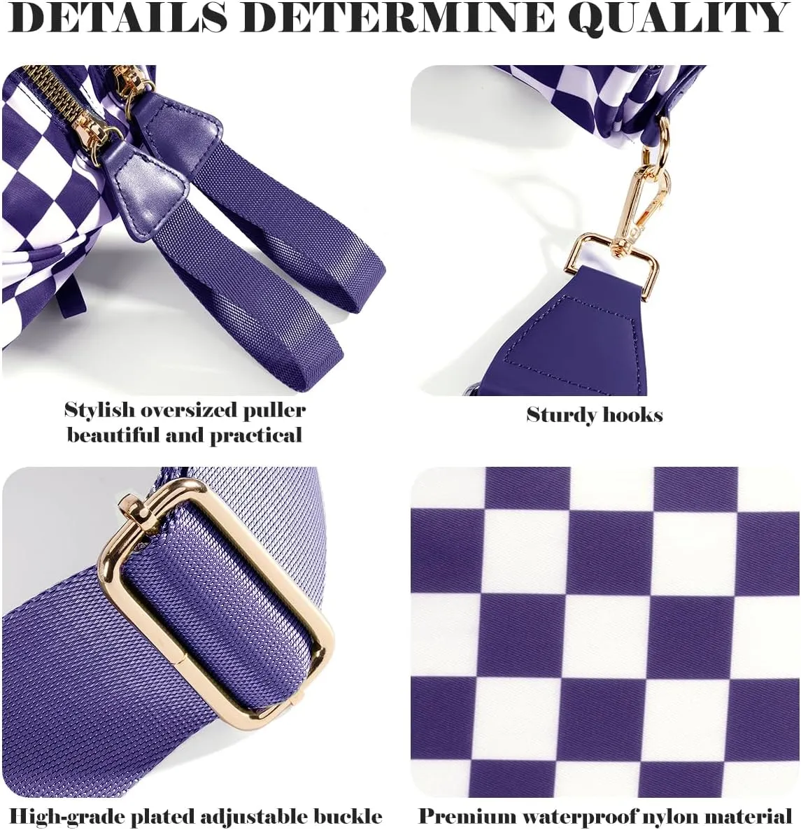 Black and White Checkered Crossbody Bag Bum Bag for Women,Spacious Checkered Purse Fanny Packs Belt Bag