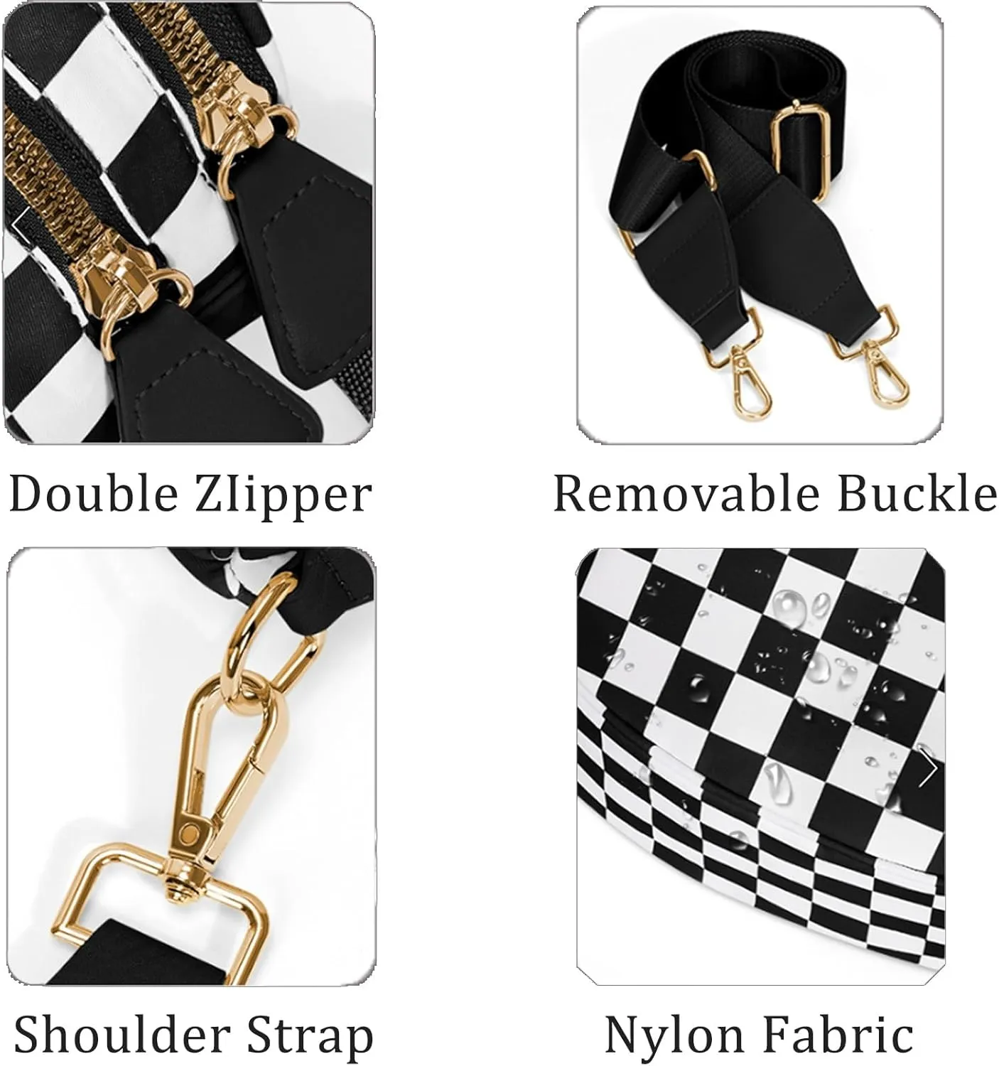 Black and White Checkered Crossbody Bag, Nuvore Crossbody Bag, Checkered Bum Bag Crossbody with Adjustable Strap
