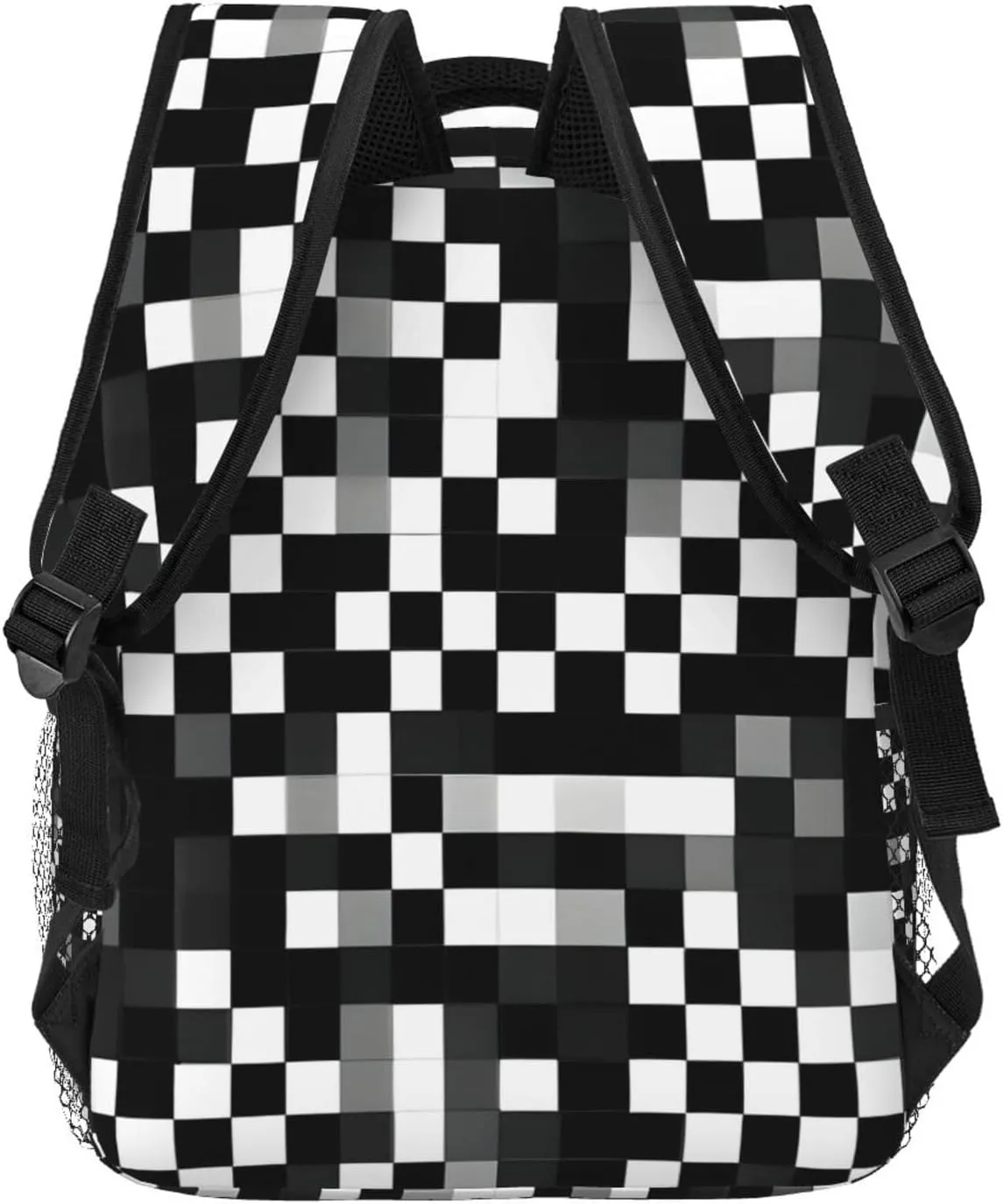 Black White Formula Checkered Pattern Print Laptop Backpack Stylish Bookbag College Daypack Travel Business Work Bag For Men Women