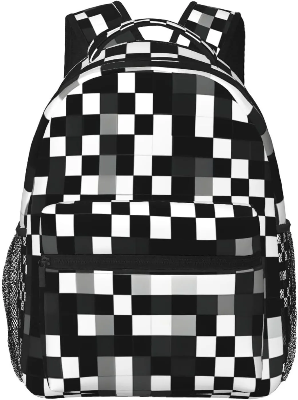 Black White Formula Checkered Pattern Print Laptop Backpack Stylish Bookbag College Daypack Travel Business Work Bag For Men Women