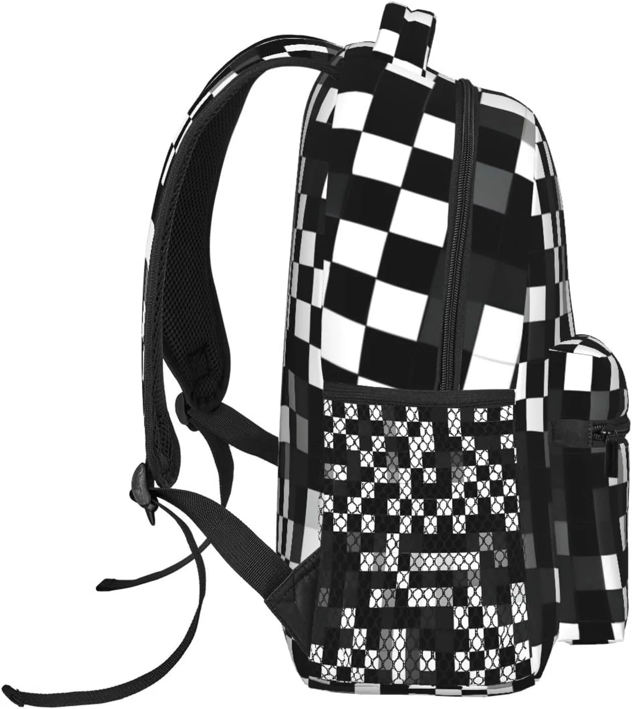 Black White Formula Checkered Pattern Print Laptop Backpack Stylish Bookbag College Daypack Travel Business Work Bag For Men Women