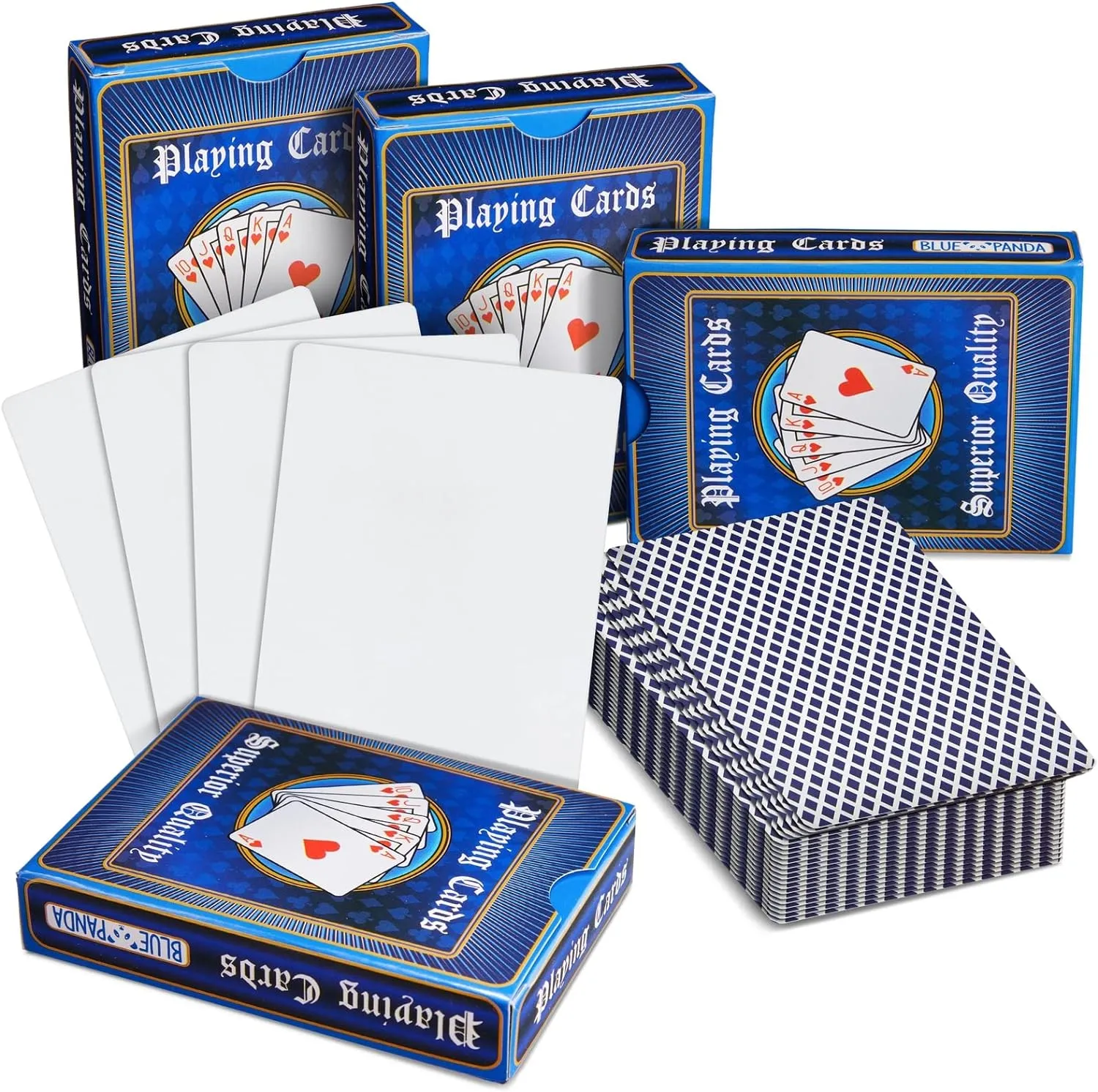 BLUE PANDA 224 Blank Custom Cards with Checkered Diamond Backing for DIY Game or Playing, Write On, 4 Decks (3 x 4 in) - Blank Playing Cards