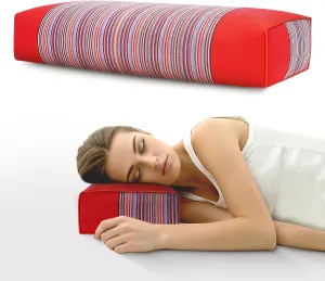 Buckwheat Pillow & Cervical Pillows for Sleeping（21x8x3inch） 100% Organic Coarse Cloth Package w Organic Buckwheat Hulls， Natural Cooling Technology and Relieve Cervical Pain. (Red)